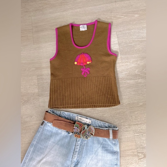 70s Knit Cropped Vest w Crocheted Umbrella ONE OF A KIND - Picture 7 of 7